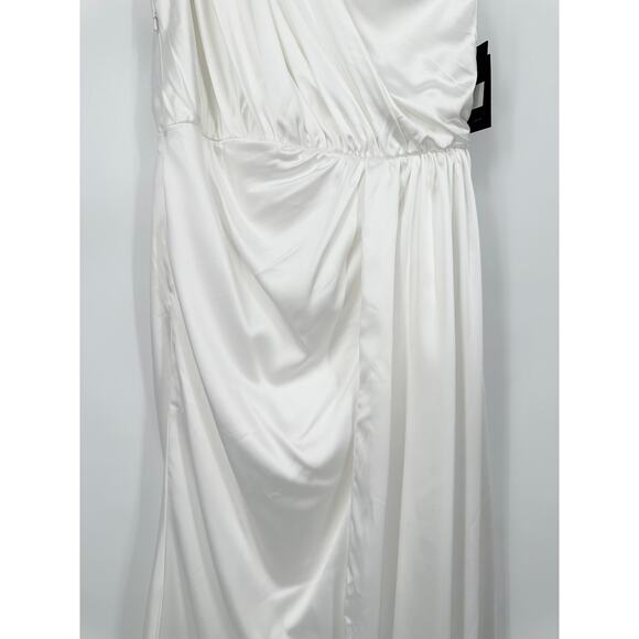 Ieena for Mac Duggal One Shoulder Draped Dress Satin Maxi Long Formal Gown White - Picture 7 of 16